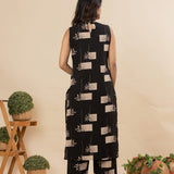 Black and beige floral cotton co-ords set(attached sleeves)
