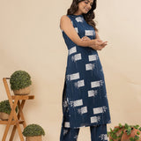 Blue and beige floral cotton co-ords set(attached sleeves)