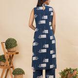 Blue and beige floral cotton co-ords set(attached sleeves)