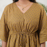 Mustard beige roses cotton kaftan