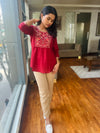 Maroon hand embroidered viscose top