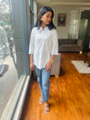 White mandarin collar viscose top