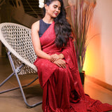 Red sequin saree with readymade sequin blouse