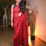 Red sequin saree with readymade sequin blouse