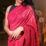 Red sequin saree with readymade sequin blouse