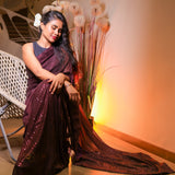 Wine sequin saree with readymade sequin blouse