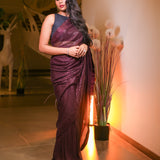 Wine sequin saree with readymade sequin blouse