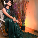 Forest green sequin saree with readymade sequin blouse