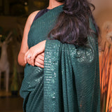 Forest green sequin saree with readymade sequin blouse