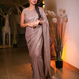 Beige sequin saree with readymade sequin blouse