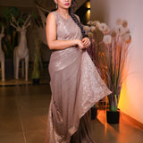 Beige sequin saree with readymade sequin blouse