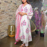 Pink floral cotton alia cut suit set