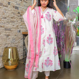 Pink floral cotton alia cut suit set