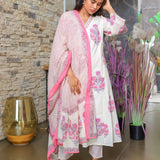 Pink floral cotton alia cut suit set