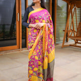 Magenta semi tussar saree with contrast blouse