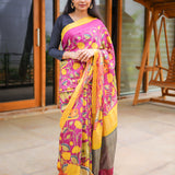 Magenta semi tussar saree with contrast blouse