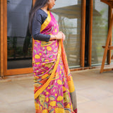 Magenta semi tussar saree with contrast blouse