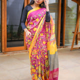 Magenta semi tussar saree with contrast blouse