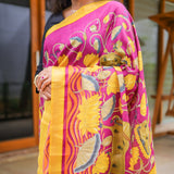 Magenta semi tussar saree with contrast blouse