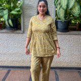 Mustard angrakha floral co-ord set