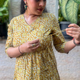 Mustard angrakha floral co-ord set