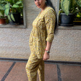 Mustard angrakha floral co-ord set