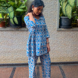 Indigo angrakha floral co-ord set