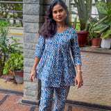 Indigo angrakha floral co-ord set
