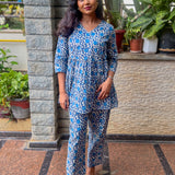 Indigo angrakha floral co-ord set