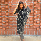 Black floral cotton suit set