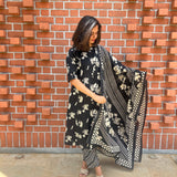 Black floral cotton suit set