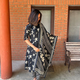 Black floral cotton suit set