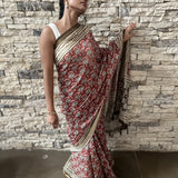 Brick coloured chanderi saree