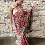 Brick coloured chanderi saree