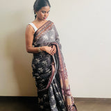 Grey coloured floral printed chanderi saree