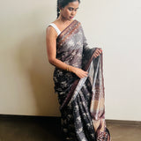 Grey coloured floral printed chanderi saree