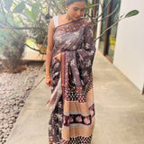 Grey coloured floral printed chanderi saree