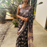 Grey coloured floral printed chanderi saree