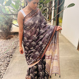 Grey coloured floral printed chanderi saree