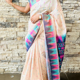 Semi tussar saree with contrast indigo unstitched blouse