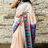 Semi tussar saree with contrast indigo unstitched blouse