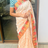 Semi tussar saree with contrast copper unstitched blouse