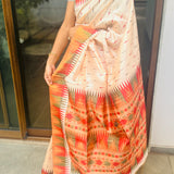 Semi tussar saree with contrast copper unstitched blouse