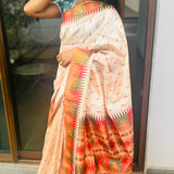 Semi tussar saree with contrast copper unstitched blouse