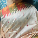 Semi tussar saree with contrast copper unstitched blouse