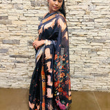 Onyx semi tussar saree with unstitched printed blouse