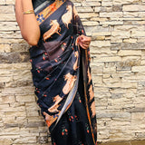 Onyx semi tussar saree with unstitched printed blouse