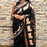 Onyx semi tussar saree with unstitched printed blouse