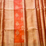 Coral tissue saree with brocade blouse