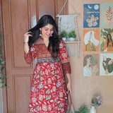 Crimson floral long gown